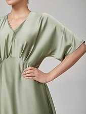 economico Abiti floreali-Femminile Vestito Casual Abito Midi Verde Manica Corta Maniche Corte Semplice Estate Primavera Interstagionale Scollo a V Elegante Moderno XS S M