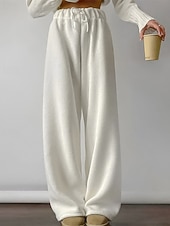 billiga breda ben och hög midja-Dam Fleecebyxor Byxor Rak Mode Streetwear Fullängd Hög midja Slät Snörning Elastisk midja Mateial som andas Bekväm Microelastisk Gata Dagliga kläder Utekväll Vit Brun Kaki Höst Vinter Normal