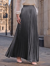 ieftine Fuste de șifon-Pentru femei Fustă Fusta lunga Modă Lung Maxi Talie Înaltă Fuste Mată Zdrobit Plisată Sidefat Micro-elastic Zilnic Concediu Măr Verde Caisă Roșu Vin Roz mov Primăvară, toamnă, iarnă, vară Poliester