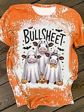 billige Kunst &amp; Design t-skjorte-Halloween Dame T skjorte Grafisk Hodeskaller Årgang Stilfull Fritid Kortermet Crew-hals Vanlige topper Daglig Helg Trykt mønster Gul Oransje Rose Rosa Sommer Høst
