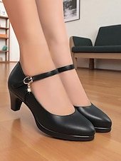 abordables Block Heels-Escarpins Mary Jane rouges à talon moyen pour femmes – chaussures habillées classiques à bout rond avec bride à la cheville et breloque pour dames, idéales pour le bureau, l&#039;église ou les événements semi-formels