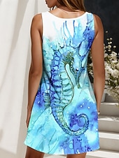 economico Arte &amp; Design Abiti-Per donna Mini Abito Vestito Estivo Abito a trapezio Abito a spalle scoperte Vacanza Casual Ferie Spiaggia Vestibilità regolare Ombre Grafico Animale Senza Maniche Girocollo Giallo Rosa Blu Viola
