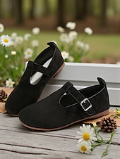 preiswerte Damenhausschuhe und -halbschuhe-Ballerinas für Damen mit breiter Zehenpartie aus Wildlederimitat und verstellbarem Riemen – bequeme Freizeitschuhe für Garten, Park und Spaziergänge im Freien