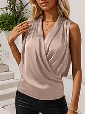economico Top sexy da donna-Per donna Canotta a canotta Semplice Elegante Moderno Senza Maniche Scollo a Cascata Top Regolari Quotidiano Ferie Arricciato Viola Verde Albicocca Estate