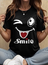 abordables T-shirt Humor &amp; Citations-Femmes T-shirt Cœur Graphique Lettre ancien Élégant Classique Manche Courte Col ras du cou Col rond Hauts Réguliers Quotidien Week-end Imprimé Noir Blanche Jaune Rose Claire Rouge Été