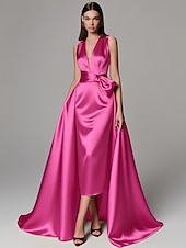 ieftine Rochii de Seară-Rochie de seară elegantă, verde auriu, în linie A, rochie formală de nuntă, lungime până la podea, fără mâneci, decolteu în V, culoarea șampanie, rochie de seară pentru mama miresei, satin elastic cu