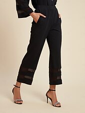 billiga Tvådelade set-Dam Vardaglig stil Chiffong Huvudstad Enfärgad / vanlig färg Dagliga kläder Datum Utekväll Illusion ärm Svart Vit Marinblå Crewneck Ren färg Ledig Långärmad Elegant Ledigt vardag Rund hals Vår