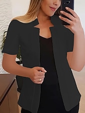 abordables Blazers et Costumes-Femmes Blazer Confortable Respirant Coupe ajustée Mode Moderne Uni Travail Quotidien Régulier Col montant Coupe régulière Manches courtes Vêtements d&#039;extérieur Noir Blanche Jaune Été