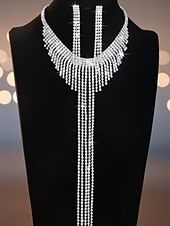 cheap Wedding Accessories-Women's Rhinestone Fringe Choker Necklace with Long Tassel Drop, Sparkling Crystal Statement Jewelry, Elegant Glam Style for Brides and Women, Perfect for Wedding Wear