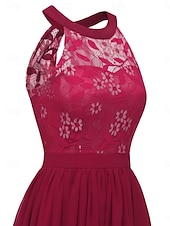 halpa Sifonkimeet-Naisten Midimekko Pitsimekko Coctail-asu Häävieraspuku Sifonki Tyylikäs Muoti Moderni ulko- Cocktailjuhla Normaali Tavallinen Hihaton Riipuskaula Punastuvan vaaleanpunainen Viini Laivaston sininen