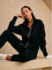 cheap Sweatshirt &amp; Outerwear-Women&#039;s Golf Jacket Dark Grey Black White Long Sleeve Top Ladies Golf Attire Clothes Outfits Wear Apparel