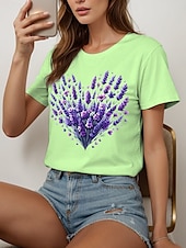 ieftine tricou floral-Pentru femei Tricou Inimă Floral Grafic Epocă Stilat Clasic Manșon scurt Stil Nautic Rotund Topuri obișnuite Zilnic Ieșire Sfârșit de săptămână Imprimeu Negru Alb Galben Roz Îmbujorat Albastru piscină