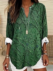 preiswerte Blumenoberteile-Damenbluse Langarm Tunika Oberteile Blumen Grafik Elegant Stilvoll V-Ausschnitt Regelmäßige Oberteile Täglicher Urlaub Print Rot Blau Lila Grün Grau Sommer Frühling Herbst