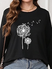 ieftine Tricouri Mărime Plus-Pentru femei Plus Size Topuri Tricou Geometrie Imprimeu Manșon Lung Stil Nautic Casual Zilnic Poliester Toamnă Iarnă Negru Albastru piscină