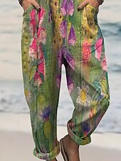 preiswerte Urlaubsoverall-Damen Normal Overall Streetwear Blumen Kurzarm Weites Bein U-Ausschnitt Tasche Druck Straße Täglich Normale Passform Grün Sommer