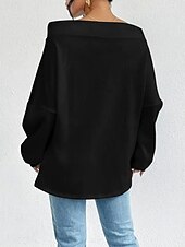 cheap Plain Tops-Women&#039;s Pullover Sweatshirt Plain Casual Long Sleeve Round Neck Regular Tops Street Dailywear Black White Blue Gray Fall Winter