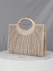cheap Clutches &amp; Evening Bags-Women’s Rhinestone Evening Clutch Bag with Round Handle – Sparkly Gold Crystal Purse for Cocktail Parties, Weddings &amp; Formal Events