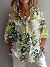preiswerte Blusen-Damenhemd Langarm Button-Down Bluse Floral Grafik Geometrisch Vintage Täglich Stylisch Hemd Kragen Reguläre Oberteile Arbeit Täglich Urlaub Knöpfe Druck Hellgrün Blau Fuchsia Sommer Frühling Herbst