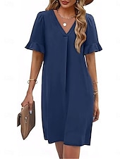 preiswerte Weißes Kleid-Damen Minikleid Sommerkleid Lässig Täglich Normale Passform Einfach Kurzarm V Ausschnitt Schwarz Blau Fuchsie Grün Sommer