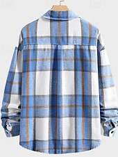 preiswerte Herrenjacken &amp; Herrenmäntel-Herren Leichte Jacke Hemdjacke Freizeitjacke Jacke-Shirt Urlaub Täglich Atmungsaktiv Tasche Frühling Herbst Karomuster Mode Klassisch Revers Regulär Blau Khaki Jacken