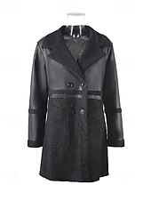 preiswerte Wintermäntel-Damen Kunstlederjacke Winterjacke Warm Bequem Tasche Knöpfe Mode Modern Lässig Einfach Ausgehen Wochenende Einreihig Regulär Steigendes Revers Normale Passform Langarm Oberbekleidung Schwarz Winter