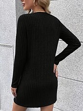 abordables Robes en tricot-Femmes Mini Robe Robe Tricot Robe Décontractée Robe d&#039;Hiver Mode Moderne Quotidien Date Week-end Coupe régulière Uni manche longue Col en V Noir Abricot Printemps Automne Hiver