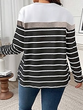 voordelige Grote maten T-shirts-Dames Grote maat Tops T-shirt Geometrie Afdrukken Lange mouw Strakke ronde hals Casual Dagelijks Polyester Herfst Winter Zwart Wit