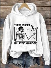 abordables Hauts d&amp;#39;Halloween-Sweat à capuche pour femme « There it goes my last flying f*ck » avec motif tête de mort, imprimé décontracté, manches longues, style urbain, cordon de serrage, automne-hiver