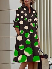 Damskie Sukienka midi Sukienka koszulowa Codzienne sukienki Moda Nowoczesny Codzienny Plaża Weekend Regularny Kropka Długi rękaw Kołnierzyk koszuli Zielony Wiosna Jesień tanie Drukuj kwiatowe sukienki-Damskie Sukienka midi Sukienka koszulowa Codzienne sukienki Moda Nowoczesny Codzienny Plaża Weekend Regularny Kropka Długi rękaw Kołnierzyk koszuli Zielony Wiosna Jesień