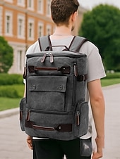 preiswerte Outdoor-Rucksäcke-Brauner Canvas-Rucksack für Herren mit Multi-Taschen-Design – Vintage-Reise-Laptoptasche für 15,6-Zoll-Geräte, ideal für Arbeit, Schule, Wandern und Wochenendausflüge