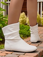 baratos Botas Slouch-Botas largas femininas de couro sintético marrom – sapatos retrô de salto baixo e cano médio para o outono, caminhadas diárias e passeios casuais