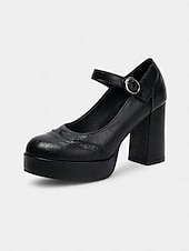 cheap 1950s-Women&#039;s Apricot Mary Jane Platform Pumps - 1950s Retro Chunky Heel Shoes with Brogue Detailing and Adjustable Strap for Office, Tea Parties, and Daily Wear