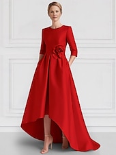 preiswerte A-Linie Abendkleider-A-Linie Abendkleid Elegantes Kleid Formal Hochzeit Asymmetrisch Halber Ärmel Crew-Ausschnitt Mutter der Braut Kleid Stretch Satin mit Tasche