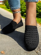levne Dámské boty s plochou podrážkou-Dámské prodyšné ležérní balerínky z flyknit – lehké nazouvací boty s kulatou špičkou na chůzi, cestování a každodenní pohodlí