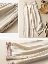 economico Pantaloni in lino e cotone semplici-Per donna Pantaloni in cotone e lino Chinos Pantaloni Moda Stile Etnico Essenziale Lunghezza intera Vita Alta Floreale Ricamato Tasca Coulisse Comodità All&#039;aperto Micro-elastico Vacanza Streetwear