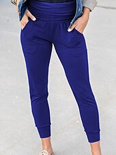 billiga Enkla Leggings-Dam Byxor Damasker Streetwear Ledigt Fullängd Naturlig Slät Ficka Elastisk midja Mjuk Utomhus Semester Utekväll Grå Svart Röd Blå Höst Normal