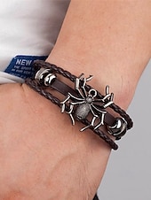abordables Accessoires d&#039;Halloween-Bracelet araignée d&#039;Halloween pour homme – Bracelet tressé en similicuir gothique avec breloque araignée en alliage, bijou ajustable de style punk pour fêtes, cosplay et événements en boîte de nuit