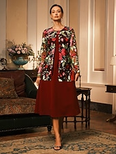 abordables Blazers et Costumes-Femmes Blazer Respirant Dentelle Broderie Élégant Fleuri Formel Régulier Col Rond Coupe Ample manche longue Vêtements d&#039;extérieur Rouge Bordeaux Été Printemps