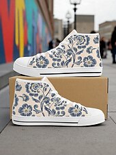 preiswerte Grafische Druckschuhe-Damen-High-Top-Canvas-Sneaker mit buntem Print – Freizeitschuhe im Streetstyle für den Alltag, Reisen und Ausflüge in die Stadt