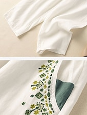 abordables Pantalón liso de lino y algodón-Mujer Pantalones de lino y algodón Chinos Moda Básico Longitud total Alta cintura Floral Bordado Comodidad Al Aire Libre Microelástico Vacaciones Calle Diario Blanco Amarillo Albaricoque Café Verano