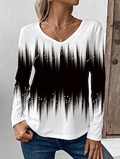 abordables T-shirt Art &amp; Design-Femmes T-shirt A Ombre Graphique ancien Occasionnel manche longue Col en V Hauts Réguliers Quotidien Imprimé Noir Bleu Fuchsia Printemps Automne