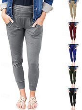 billiga Enkla Leggings-Dam Byxor Damasker Streetwear Ledigt Fullängd Naturlig Slät Ficka Elastisk midja Mjuk Utomhus Semester Utekväll Grå Svart Röd Blå Höst Normal