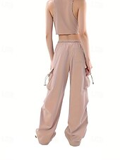 abordables pantalon cargo femme-Femmes Pantalons Cargo Slacks Streetwear Occasionnel Longueur complète Naturel Uni Avec Poches Conception à cordon élastique Doux Rue Fête Week-end Noir Rose Automne Coupe régulière