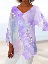 economico Top d&#039;Arte e Design per Donne-Per donna Blusa Ombre Grafico Astratto Vintage Tropicale Elegante Manica 3/4 Scollo a V Top Regolari Quotidiano Ferie Abbigliamento mare Stampato Oro rosa Verde chiaro Viola chiaro Estate Primavera