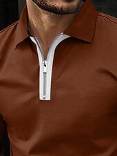 abordables Polo classique pour homme-Homme Polo Business Chemise de golf Rue Occasionnel Revers manche longue Basique Moderne Uni Zip Up Patchwork Printemps Automne Toutes saisons Coupe régulière Noir bleu marine Bleu Marron Polo