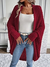 cheap Cardigans &amp; Outerwears-Women&#039;s Shrugs Solid Color Plain Daily Long Sleeve Cold Shoulder Long Tops Yellow Wine Winter