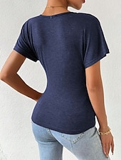 voordelige Sexy topjes voor dames-Dames Zomer tops Effen Stijlvol Modern Korte mouw V-hals Normale tops Dagelijks Feestdagen Met ruches blauw Grijs Zomer