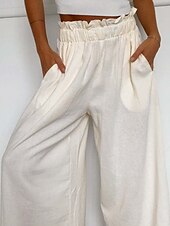 baratos perna larga e cintura alta-Mulheres Perna larga Calças Roupa de rua Casual Comprimento total Natural Tecido Cintura elástica Confortável Feriado Roupa Diária Final de semana clarete Ferrugem Azul marinho Branco Outono Normal