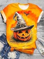 ieftine tricou Art &amp; Design-Halloween Pentru femei Tricou Grafic Dovleac Epocă Stilat Clasic Manșon scurt Stil Nautic Topuri obișnuite Zilnic Sfârșit de săptămână Imprimeu Galben Portocaliu Vară Toamnă