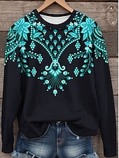 billige Boho topper-Dame Gensere Grafisk Paisly Fritid Langermet Crew-hals Vanlige topper Gate Hverdag Trykt mønster Hvit Blå Grønn Høst Vinter